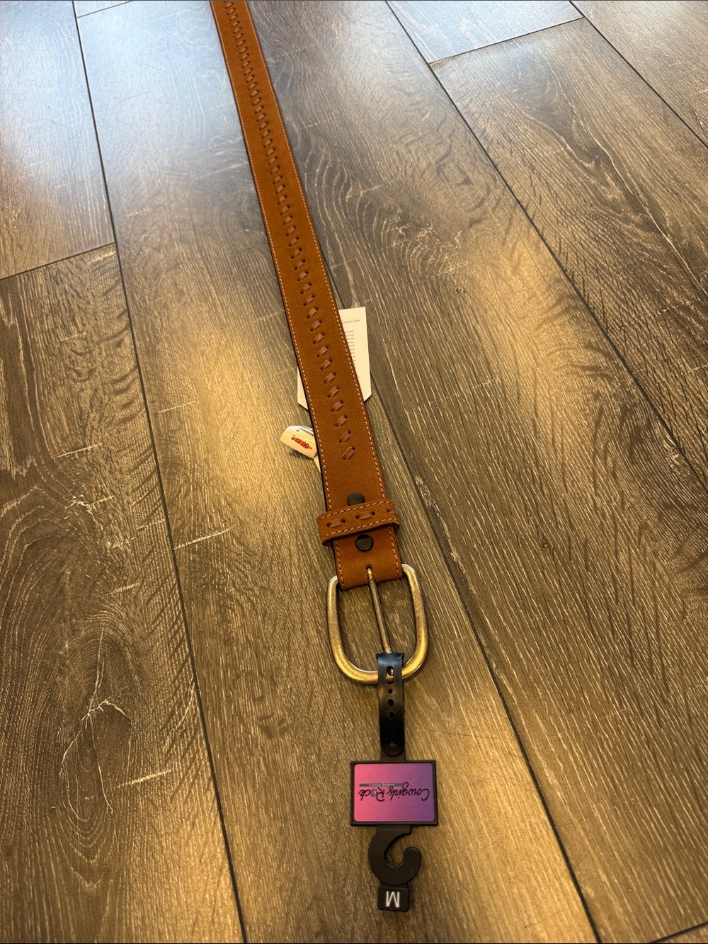 Women's Tan Leather Belt with Brass-Tone Buckle